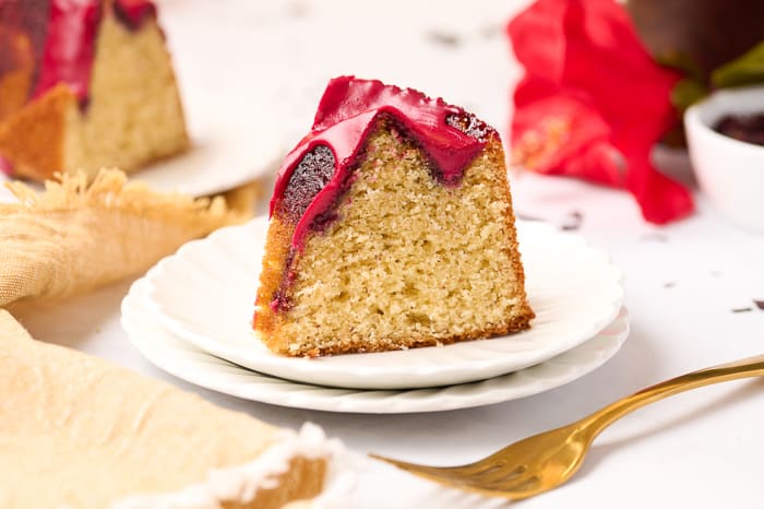 Fonio Pound Cake with Hibiscus Glaze