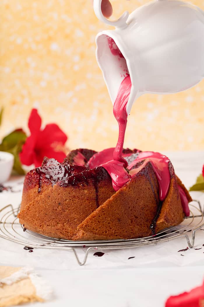 Fonio Pound Cake with Hibiscus Glaze