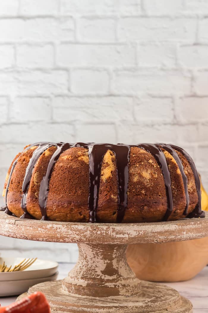 Low FODMAP Banana Nut Bundt Cake with Caramel Glaze - FODMAP Everyday