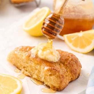 Lemon Scones with Mascarpone Cream and Honey Drizzle