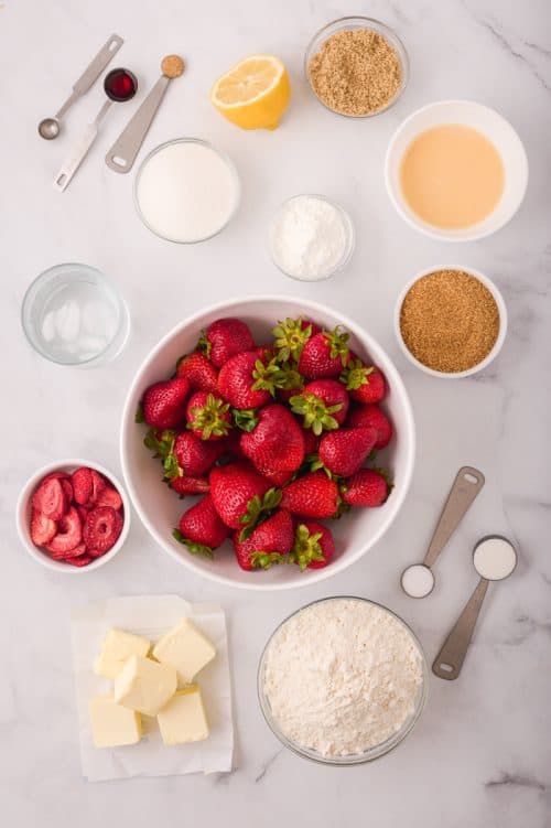 Homemade Strawberry Pie ingredients in bowls