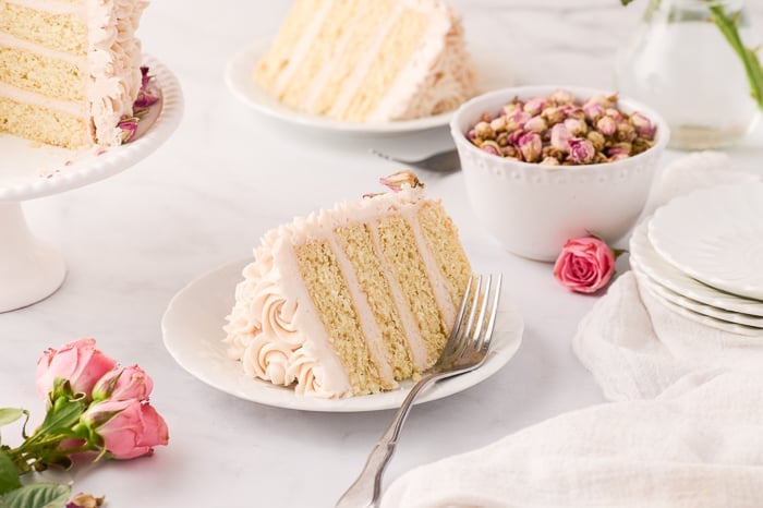 Vanilla Layer Cake with Rose Buttercream also known as a vanilla rose cake. 