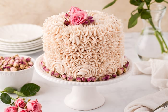 Vanilla Layer Cake also known as a vanilla rose cake. 