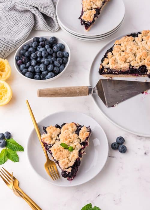 Blueberry crumb bars on a plate.