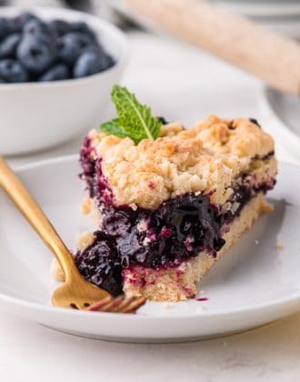 Blueberry crumb bars on a plate