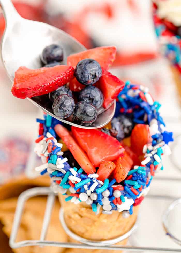 Berries added to the waffle cones.