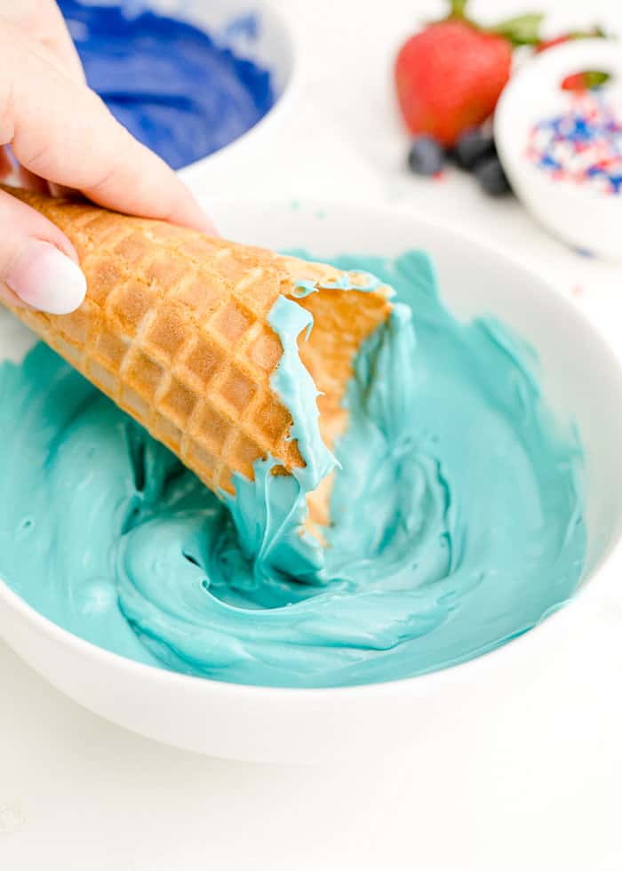 Cheesecake stuffed waffle cones ingredients in a bowl.