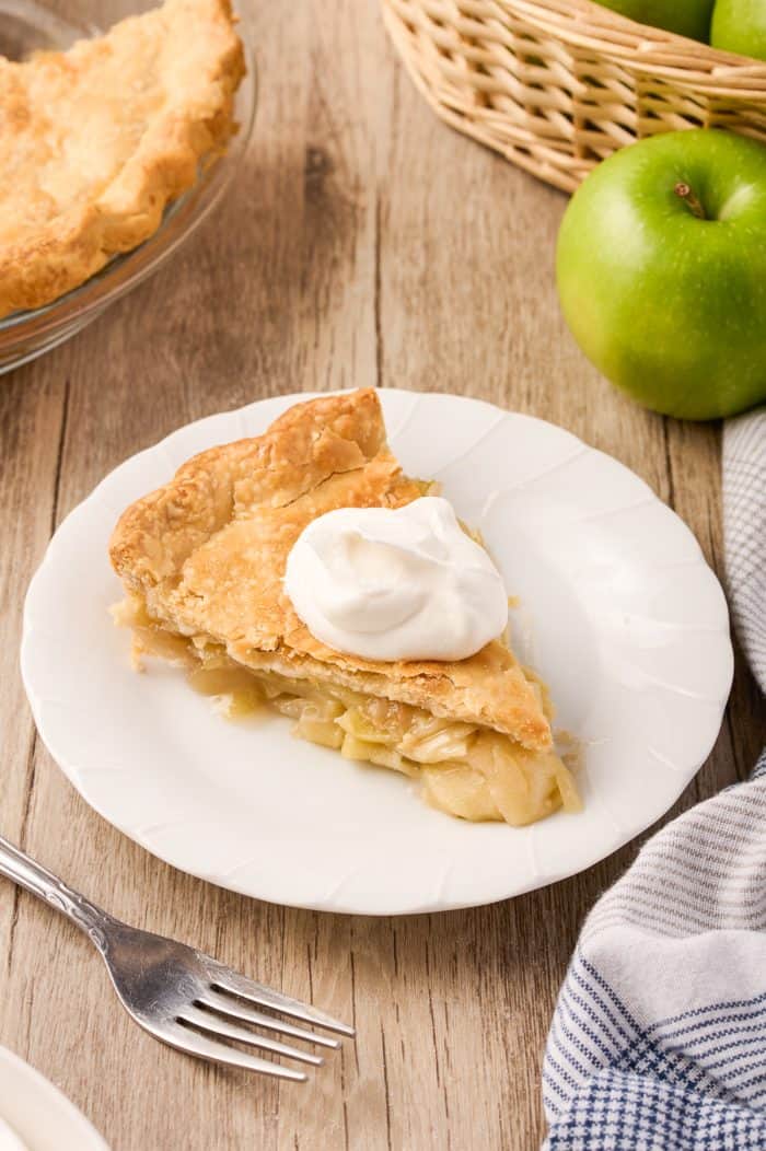 A slice of maple cream apple pie.