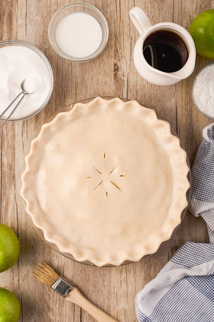 Unbaked maple cream apple pie.