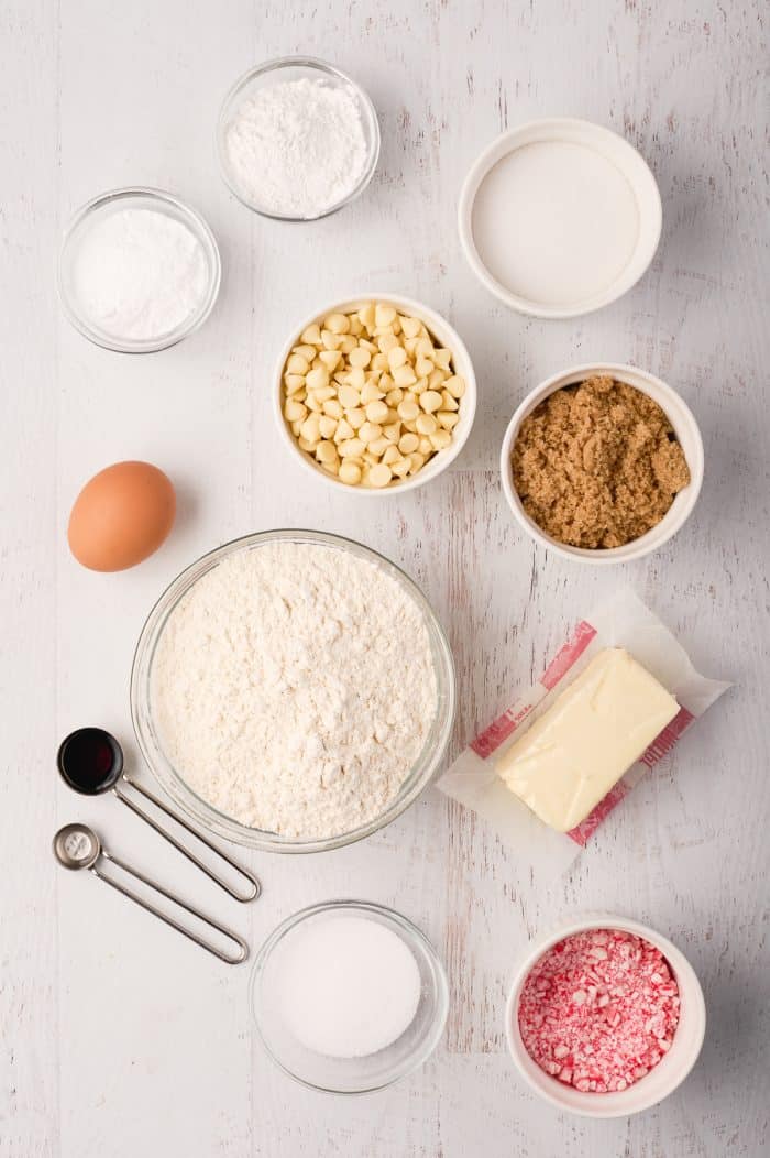 Peppermint white chocolate cookie ingredients.