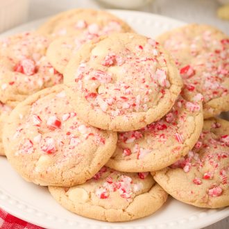 Peppermint White Chocolate Cookies on a plate.