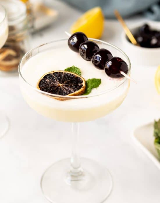Rum sour in a cocktail glass.