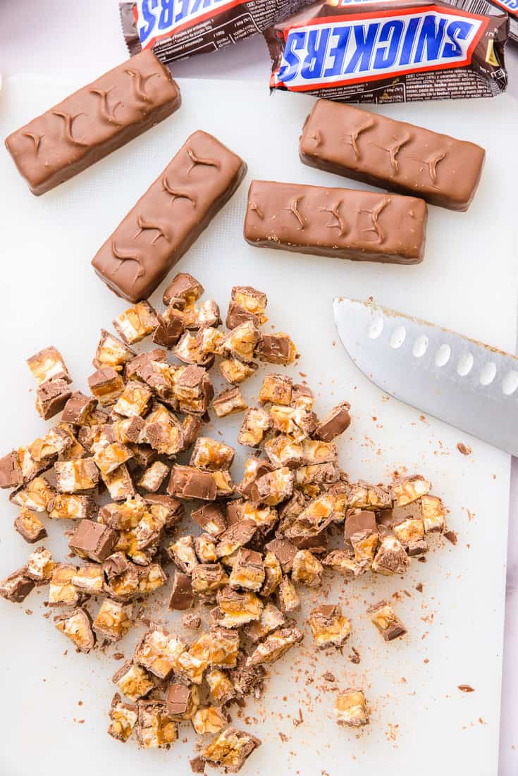 Finely chopped Snickers bars.