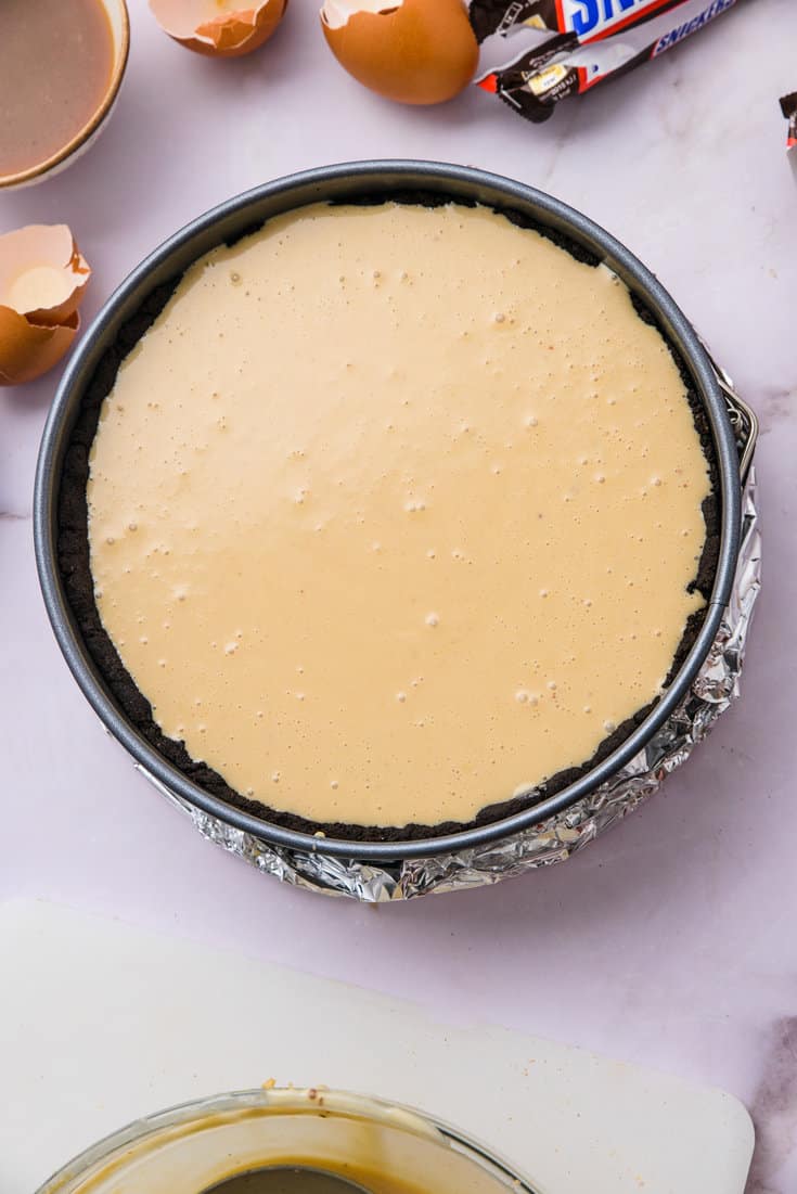 Unbaked cheesecake batter.