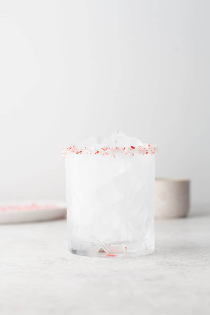 Glass with crushed candy cane.
