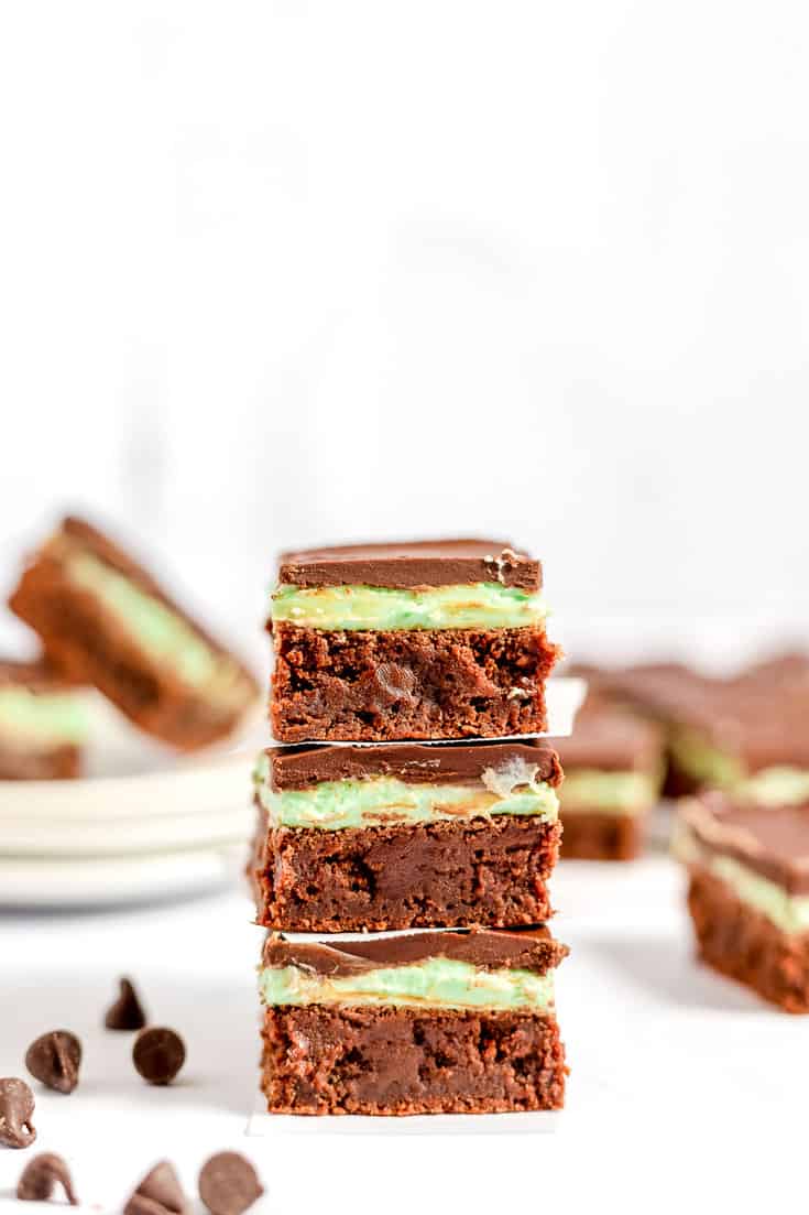 Grasshopper Brownies stacked.