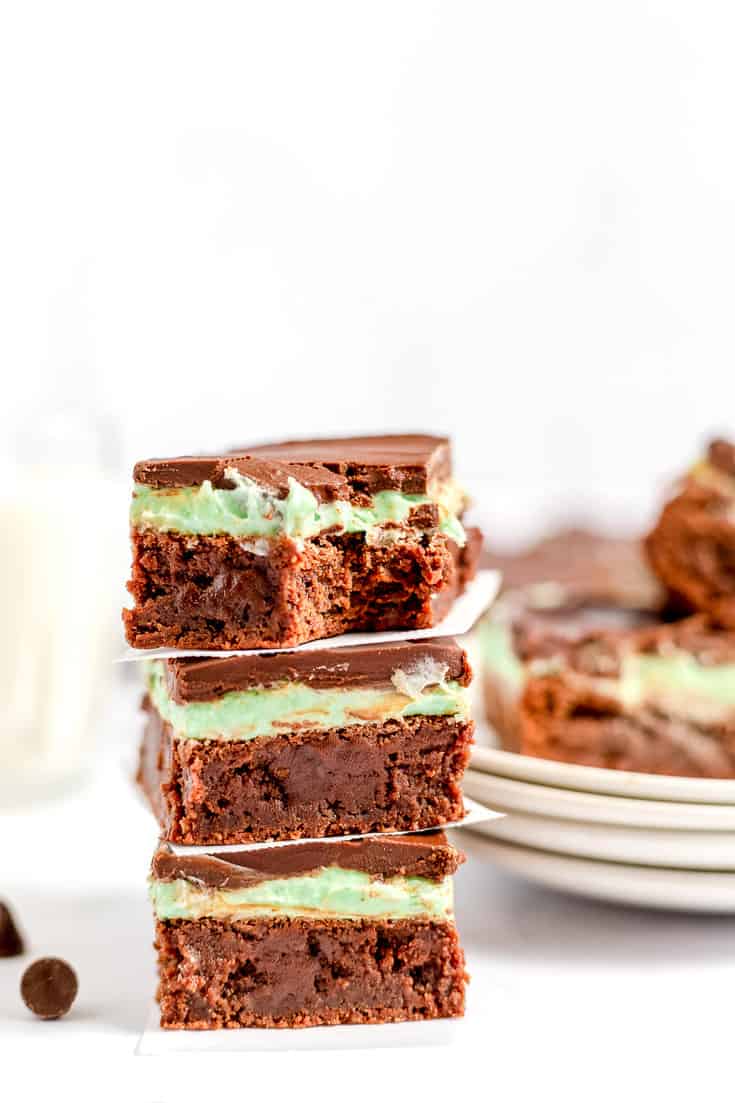Grasshopper brownies with a bite in it. 