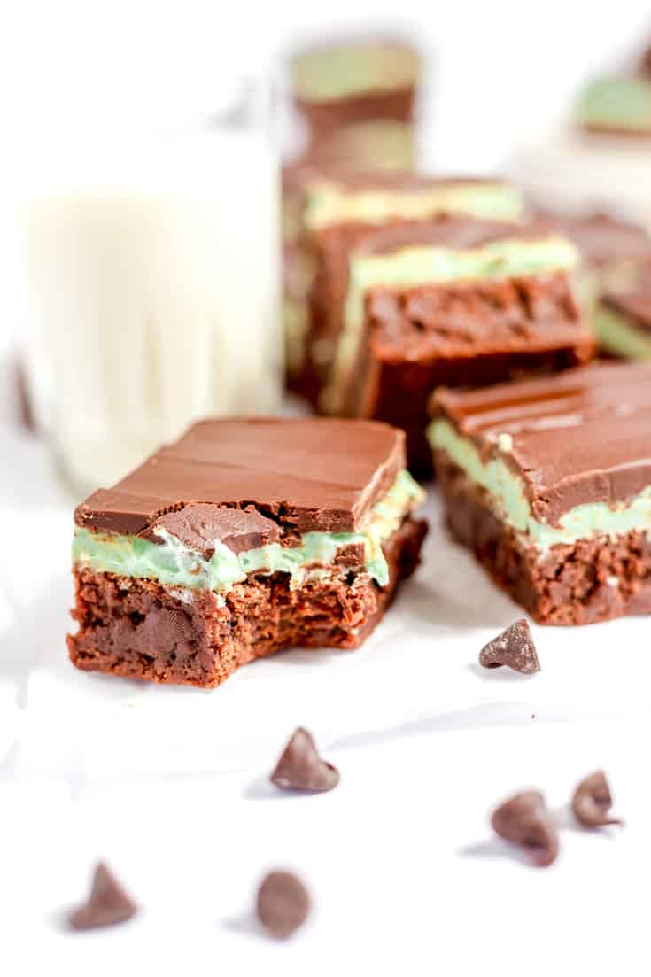 Grasshopper brownies with a bite in it. 