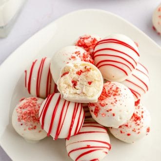 A plate of strawberry cake balls.