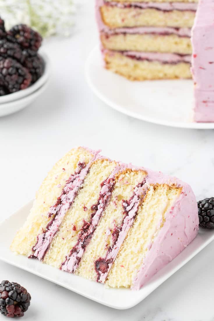 A slice of blackberry layer cake.