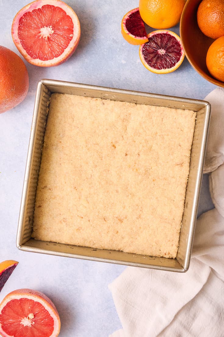 The baked crust for the grapefruit bars.
