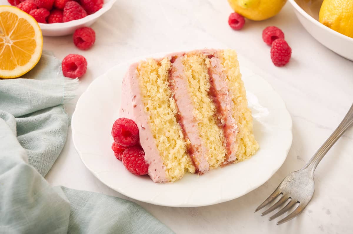 A slice of lemon raspberry cake.