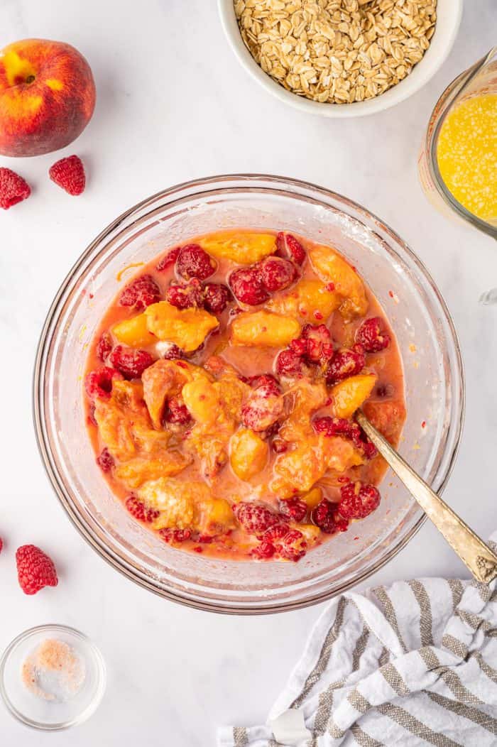 Peach raspberry crumble filling mixed with cornstarch.