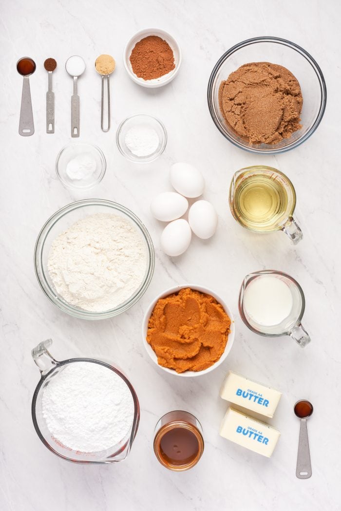 Ingredients for Naked Pumpkin Layer cake in small bowls.