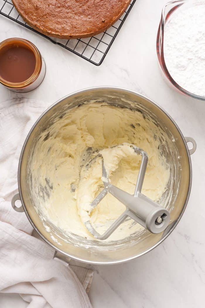 Beating the butter to make buttercream.