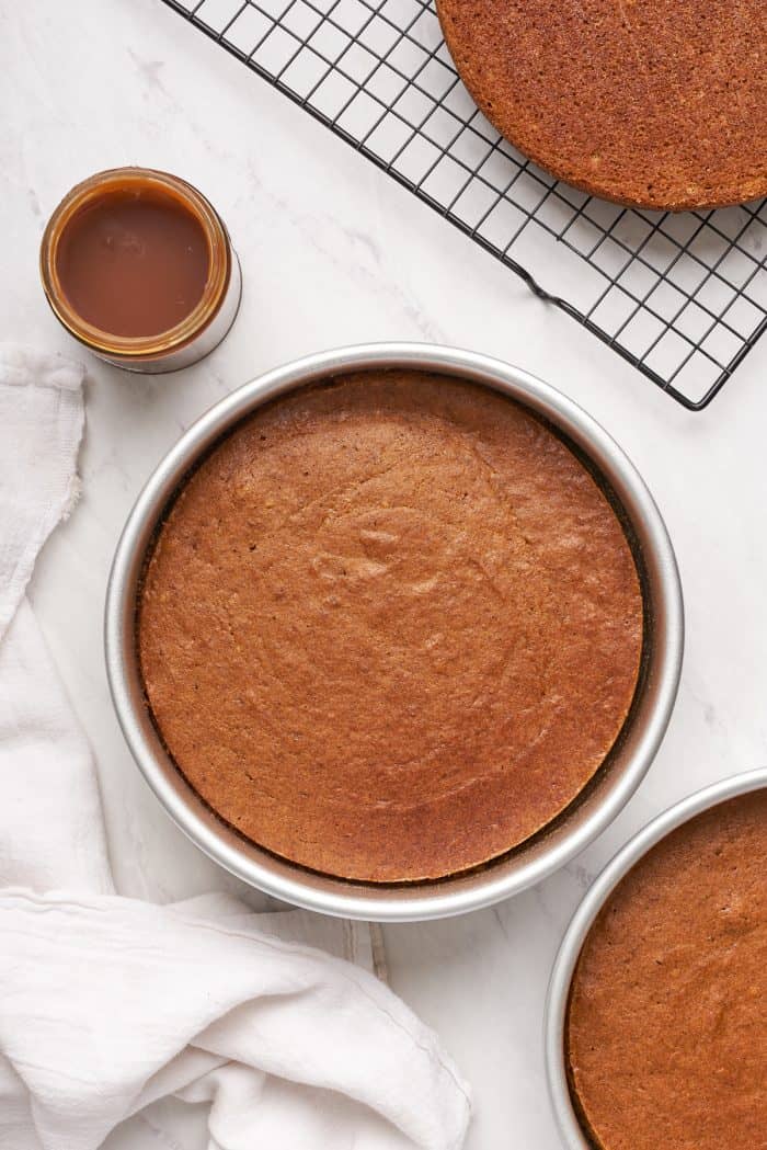 A single layer of baked pumpkin cake.