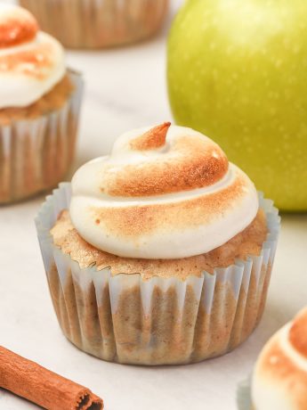 A closeup of an apple spice cupcake.