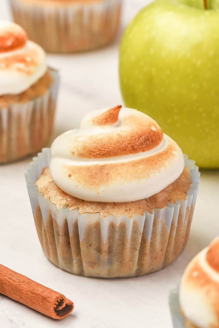 A closeup of a spiced apple cupcake.