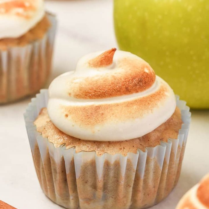 A closeup of an apple spice cupcake.