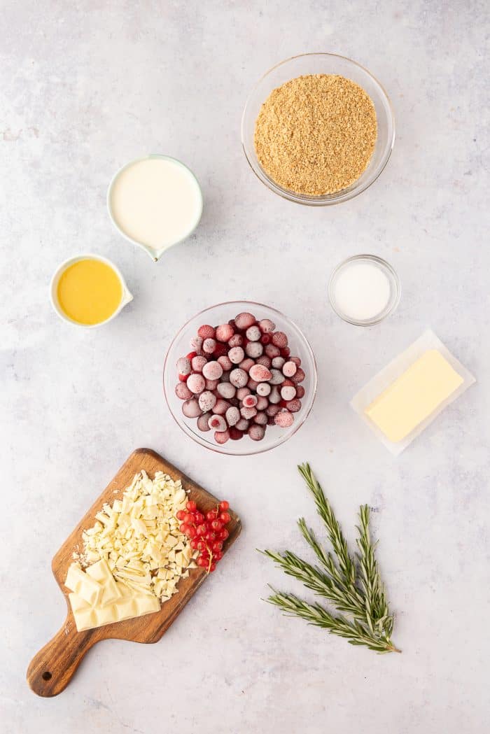 The ingredients for white chocolate cranberry tart.