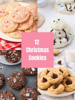 An image with four different Christmas cookies.