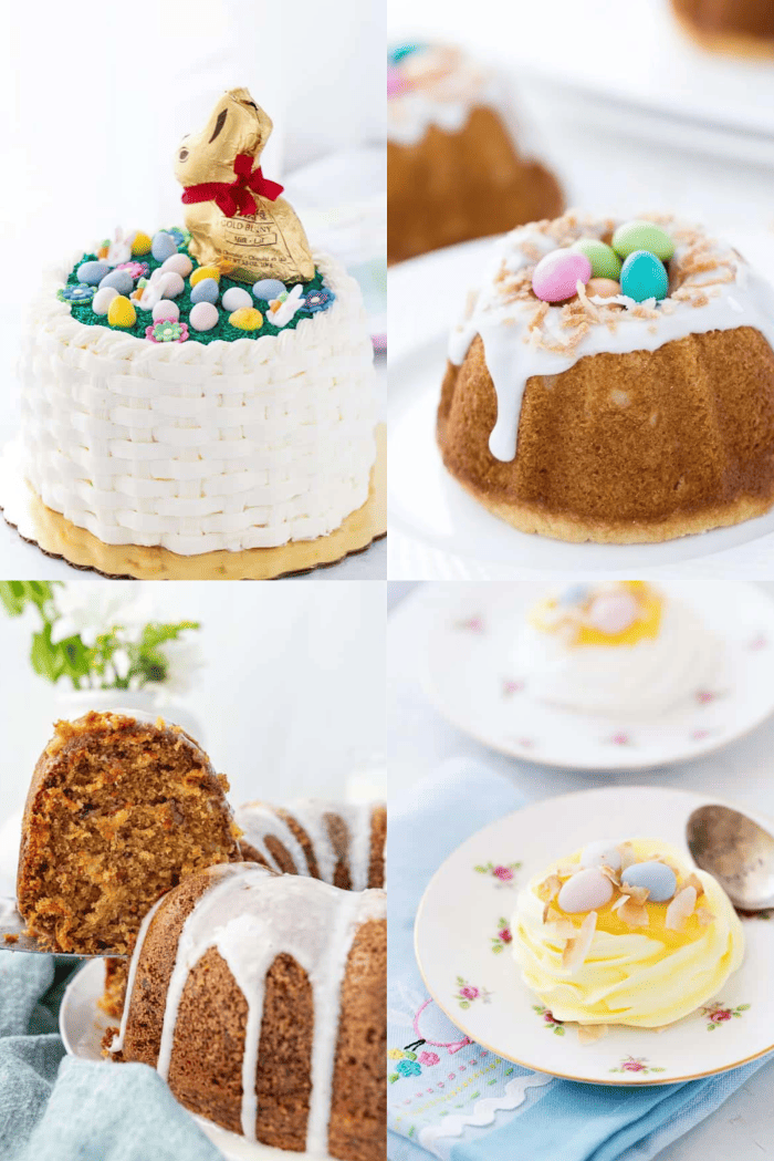 A collection of 4 images of Easter dessert recipes.