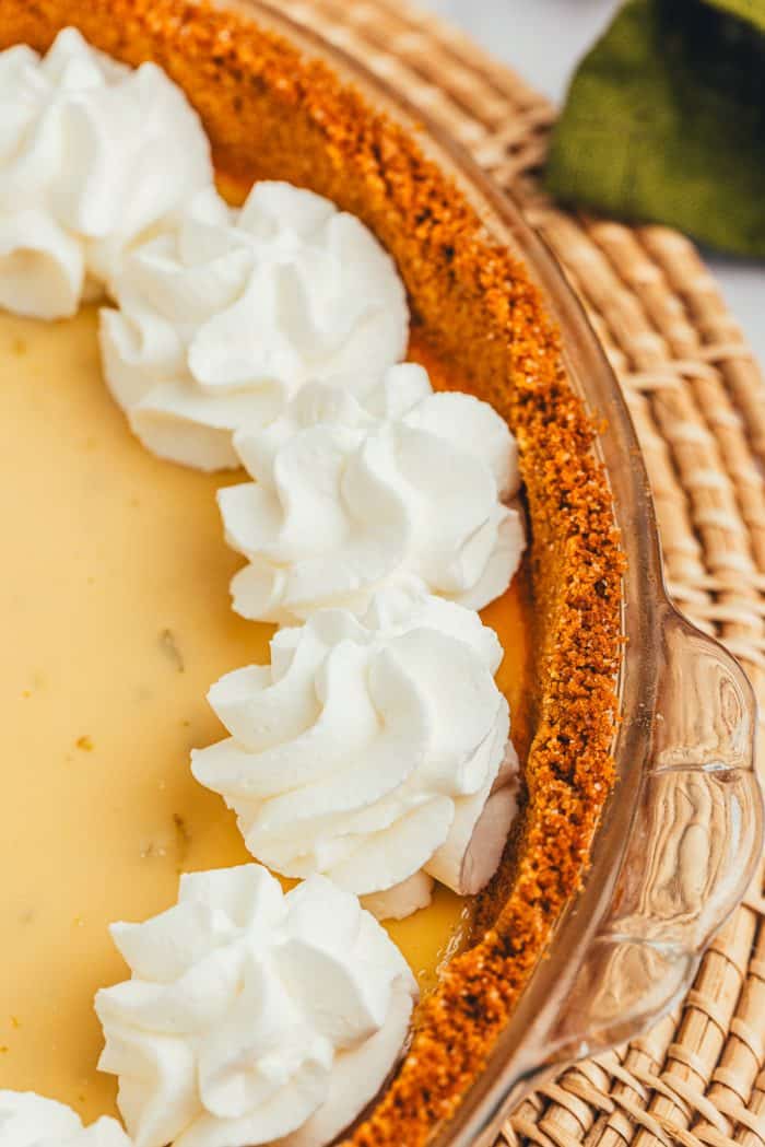 An image of part of the pie showing the whipped cream garnish. 