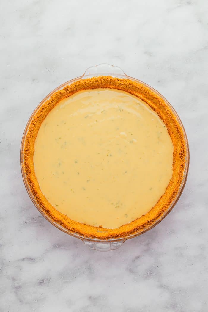 A graham cracker crust filled with key lime filling.