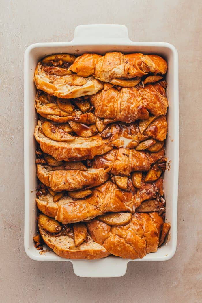 Unbaked apple french toast bake.