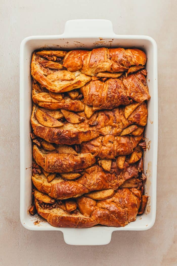 Baked apple french toast with croissants.