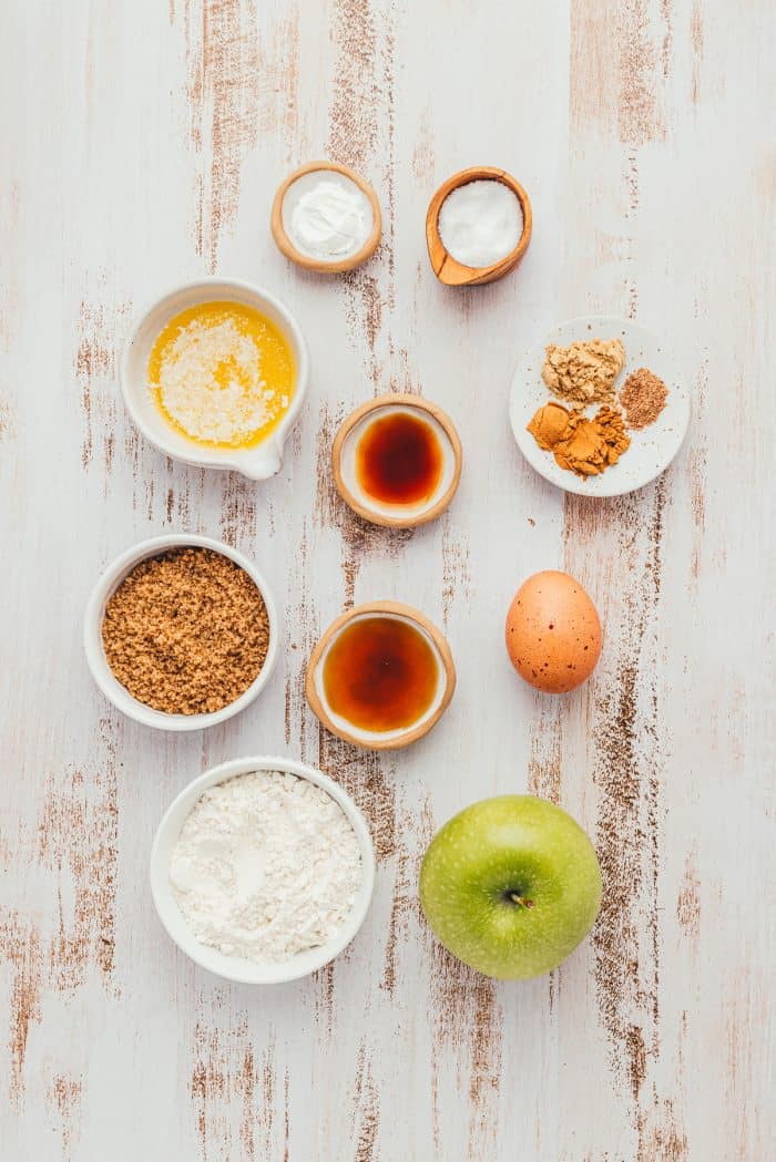 The ingredients for apple pie blondies in bowls.