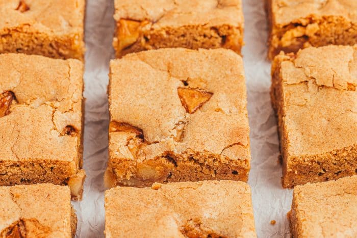 Apple Pie Blondies sliced into bars.