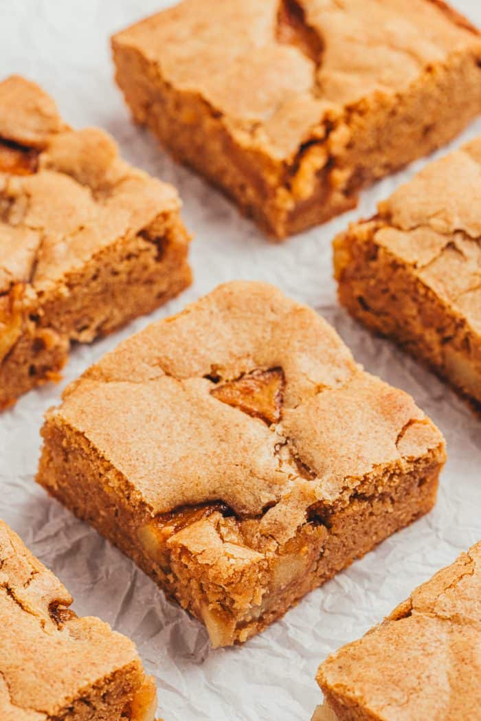 Apple Pie Blondies sliced into bars.