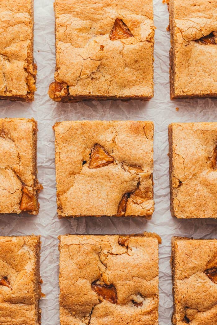 Apple Pie Blondies sliced into bars.