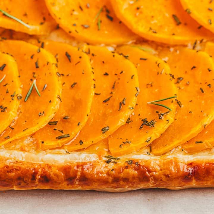 A closeup of the butternut squash tart filling.