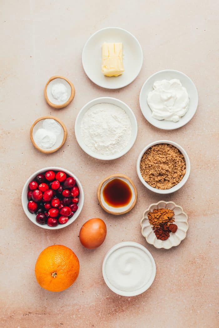 The ingredients for cranberry swirl coffee cake.