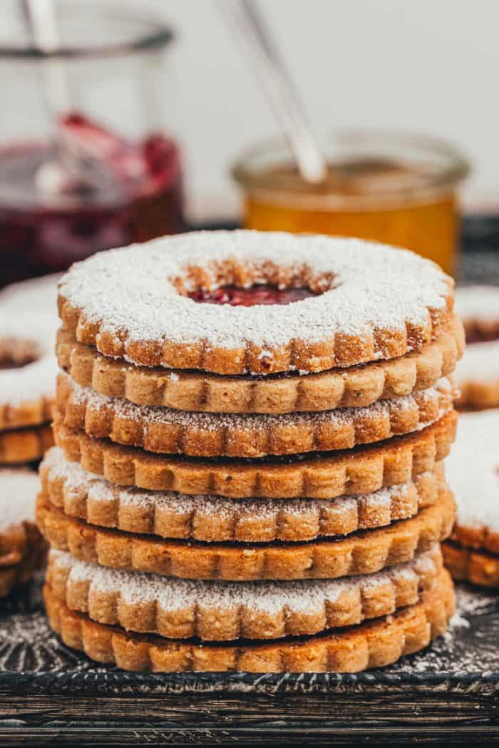 A stack of Linzer cookies.