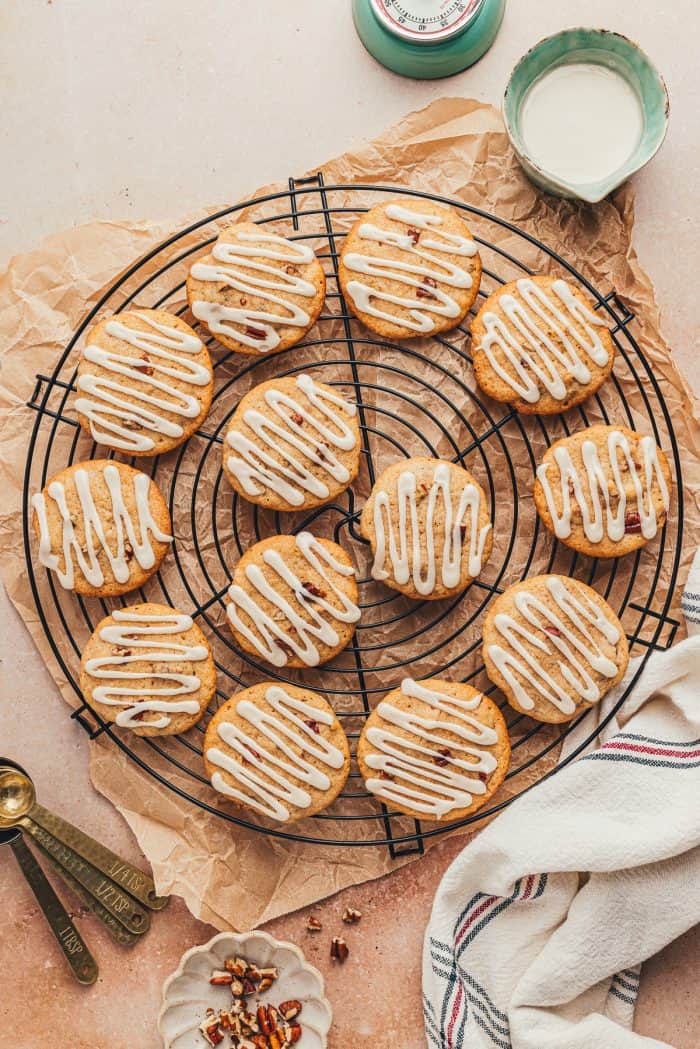 Spice drop cookies with a glaze dripped over them.