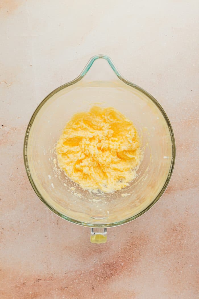 Butter creamed in a glass bowl.