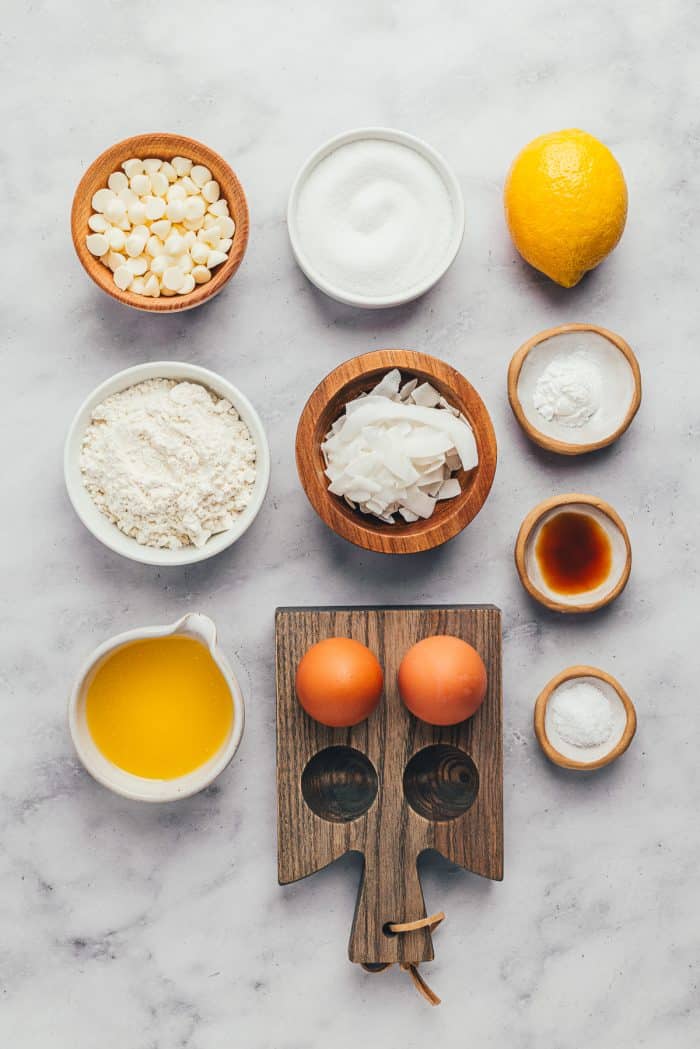 The ingredients needed to make lemon blondies.